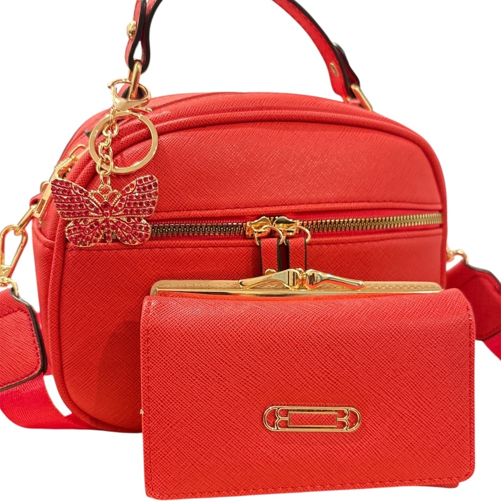 NWOT Red vegan leather crossbody handbag & wallet set